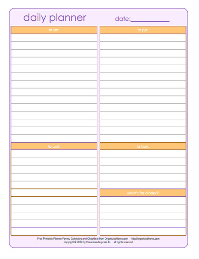 Free printable daily planner from OrganizedHome.com
