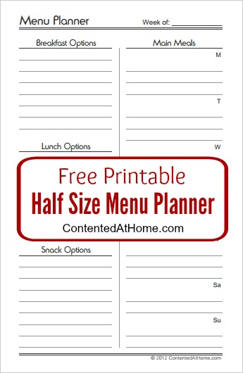 Free Printable Half-Size Menu Planner