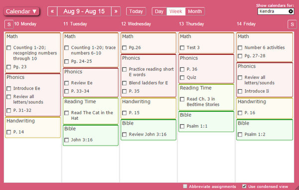 Screenshot of Homeschool Planet online homeschool planner