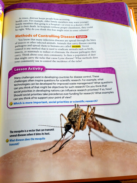 Close-up view of a page of a science textbook