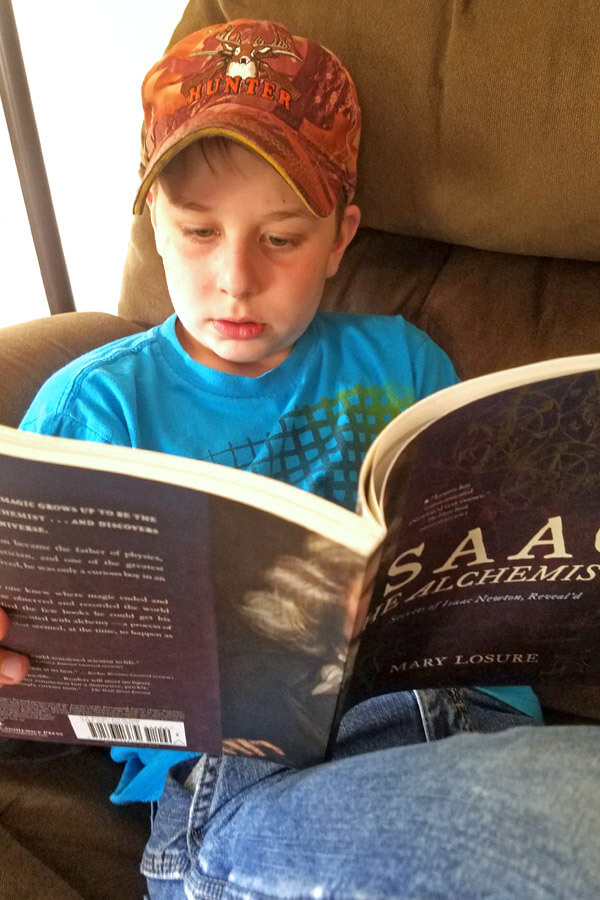 Boy reading a book