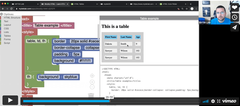 Screenshot from live MYTEK LAB programming class