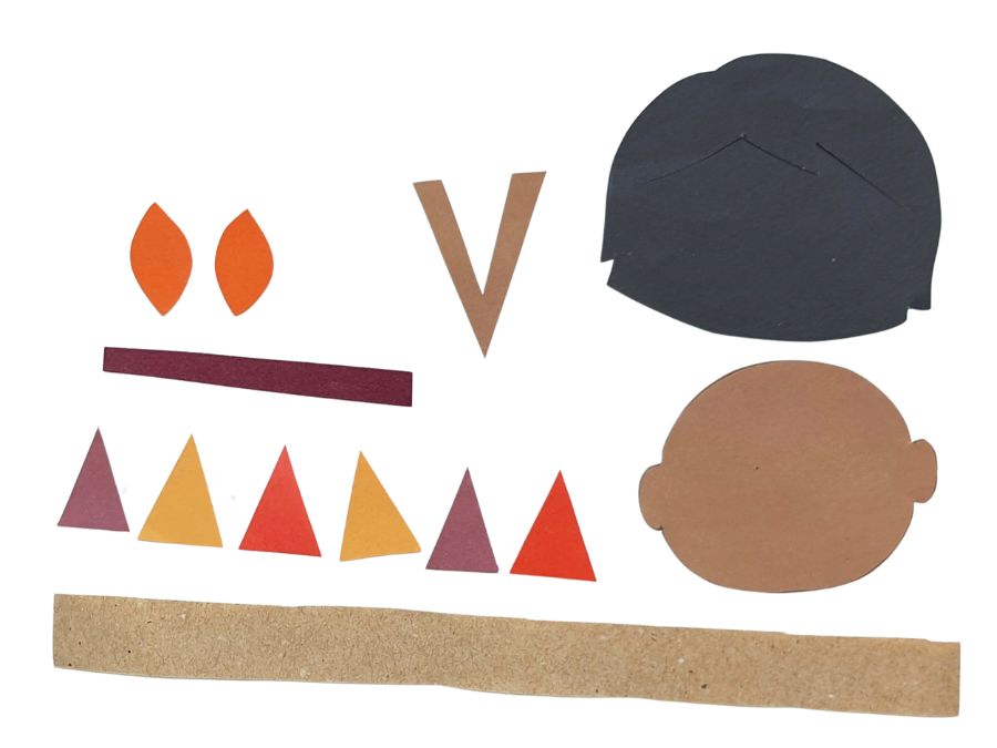 Image of cut-out pieces of construction paper to make Native American toilet paper craft
