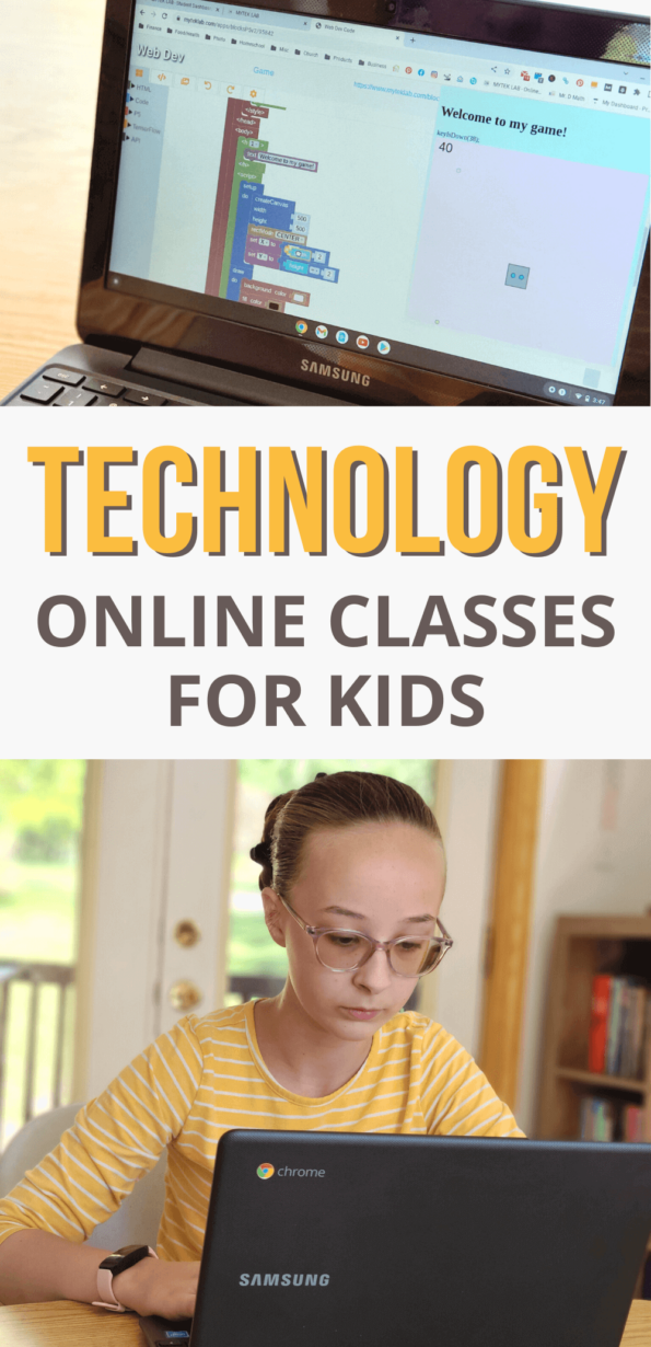 Image of girl using laptop to do online technology class. 