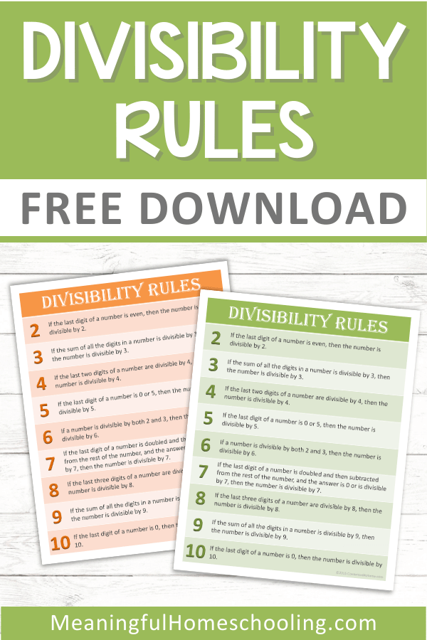 Free Printable Divisibility Rules Chart