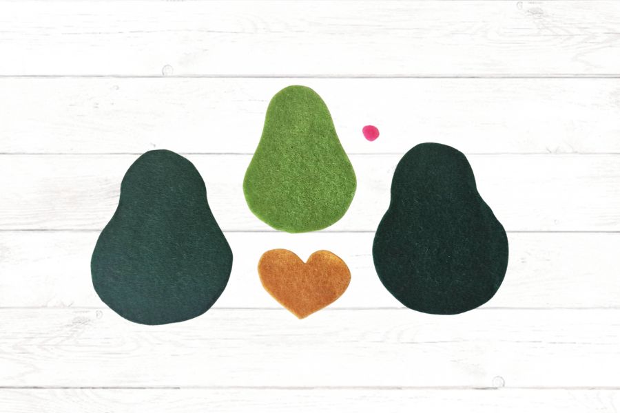 Felt sewing tutorial for kids Image of cutout felt pieces for a stuffed avocado.